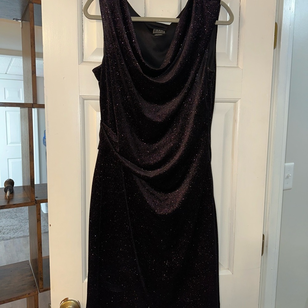 JH Collectibles Black Ruched Cowl Neck Sheath Midi